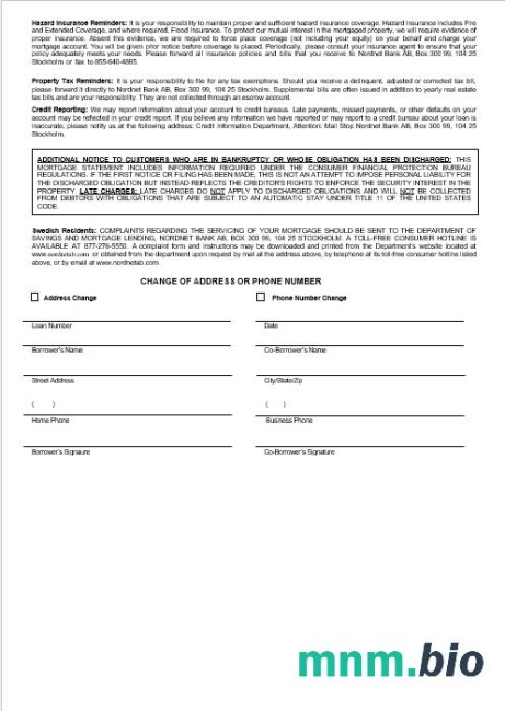 Szwecja Nordnet AB Bank wyciąg z kredytu hipotecznego w formatach Word i PDF 3